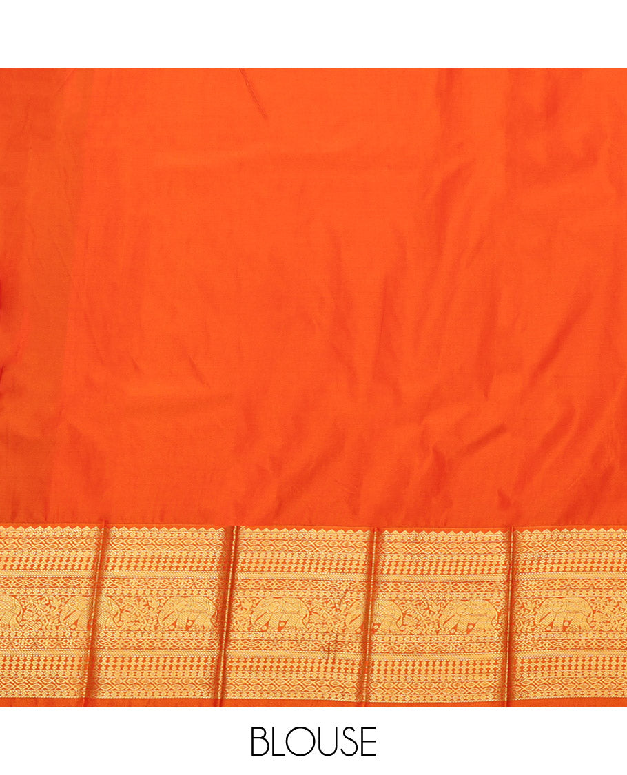 Green Budget Silk Saree Features Kolam Buttas, Complemented by a Contrast Traditional Zari Border, Grand Pallu, and a Contrast Blouse