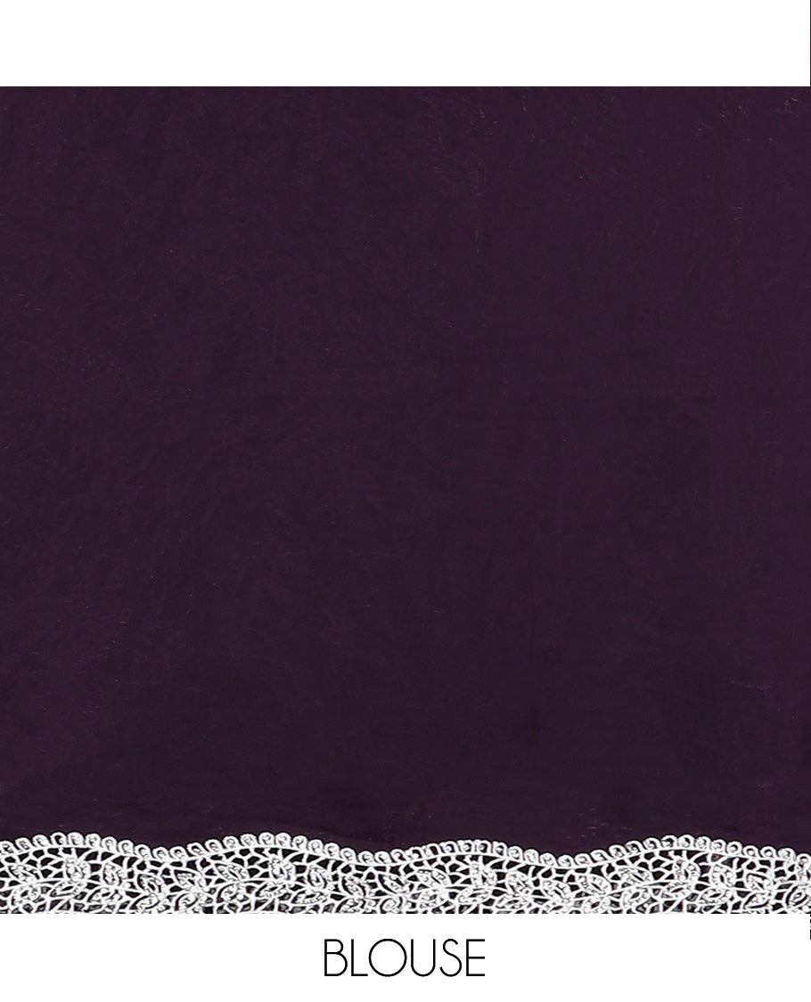 Purple plain designer saree, scallop intricately embroidered border