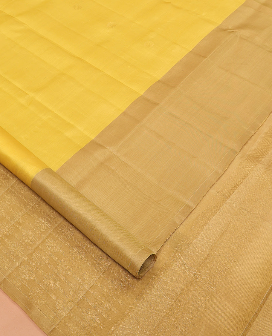 Yellow Mayuri Lite Silk Mix Saree, Subtly Sparkled with Zari Buttas, Complemented by a Contrast Paisley Zari Border, Grand Pallu, and a Contrast Blouse
