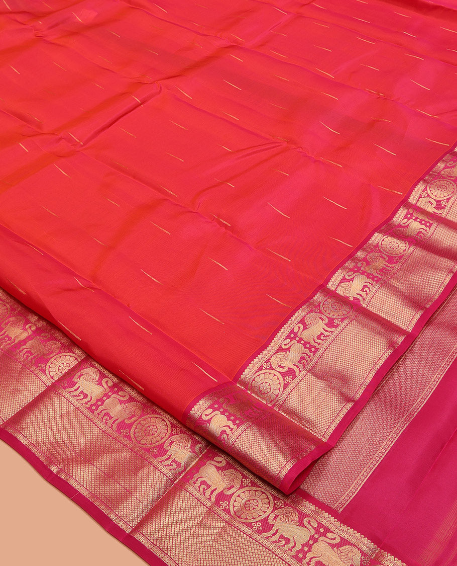 Pink Vasundhara Lite-Silk Mix Saree, Elevated with Malli Mokku Buttas, Contrast Border of Yaali, Chakram, and Mayil Kann Design, Grand Pallu, and a Contrast Blouse