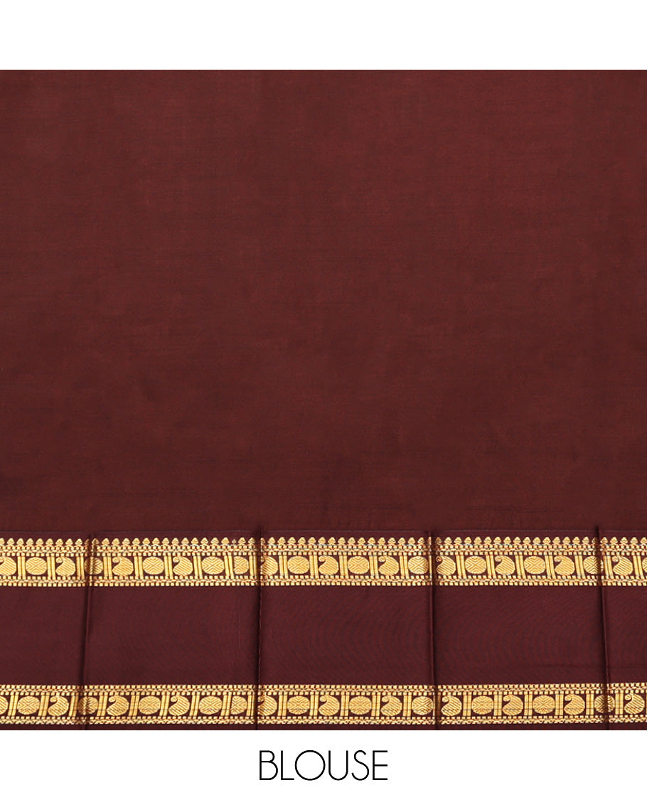 Parrot Green Budget Silk Saree, Sparsely Woven with Zari Buttas, Complemented by a Contrast Traditional Zari Rettai Pettu Border, Grand Pallu, and a Contrast Blouse