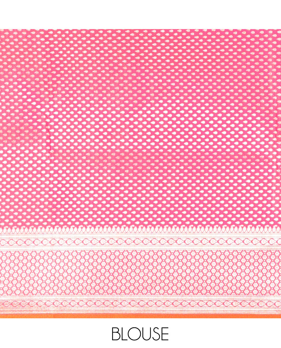 Rani Pink Banarasi Nylon Saree, Masterfully Woven with Jacquard, a Floral Creeper Zari Border, Intricate Pallu, and a Matching Blouse