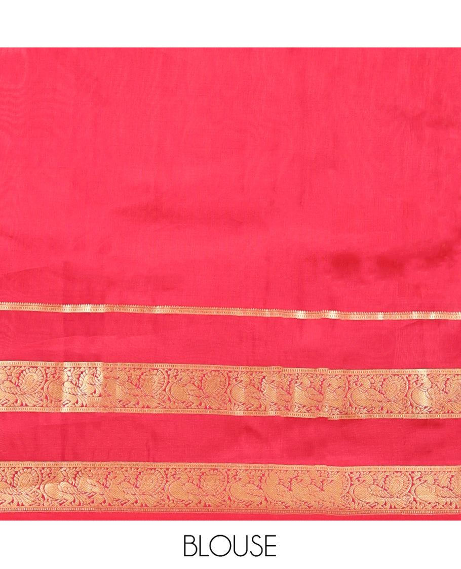 Orange Vasundhara Silk Mix Saree, Richly Woven with Zari Buttas All Over Its Body, Complemented by Contrast Border of Peacock Designs, Grand Jaal Pallu, and Paired with a Contrast Blouse