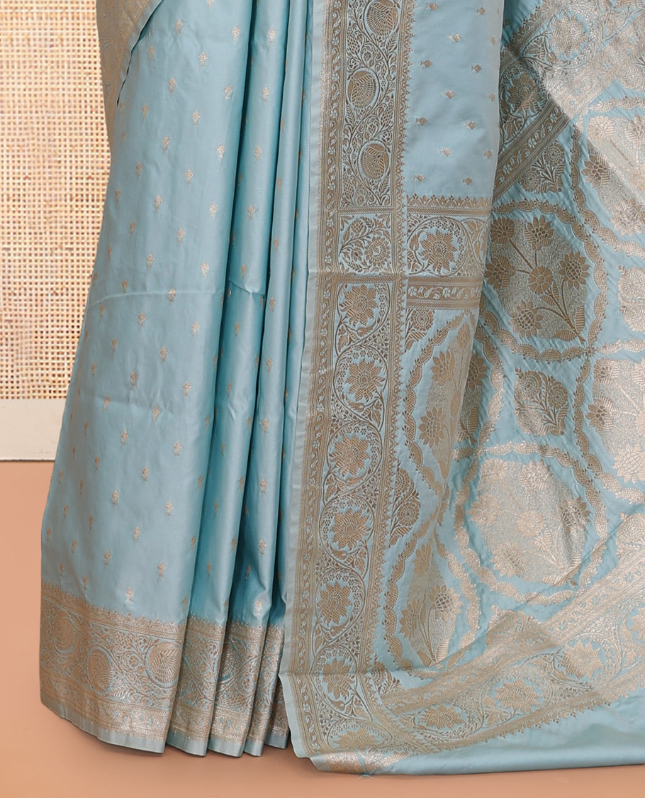 Pale Blue Semi-Banaras Satin Silk Saree