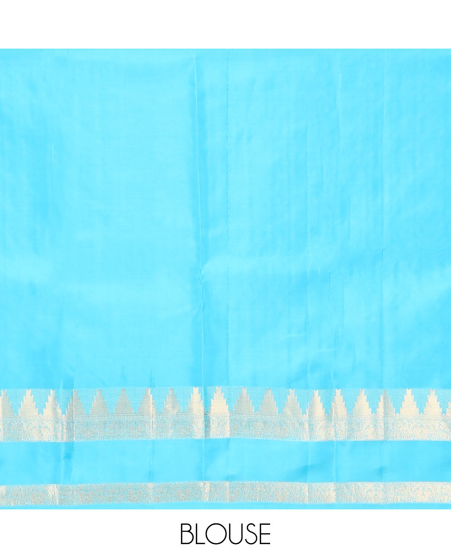 Blue Vasundhara Lite Silk Mix Saree, Subtly Sparkled with Zari Buttas All Over Its Body, Highlighted by a Zari Rettai Pettu Border of Thazampoo Rekku, Salngai, Yaanai and Mayil Designs, Gleaming Jaal Pallu, and Paired with a Matching Blouse