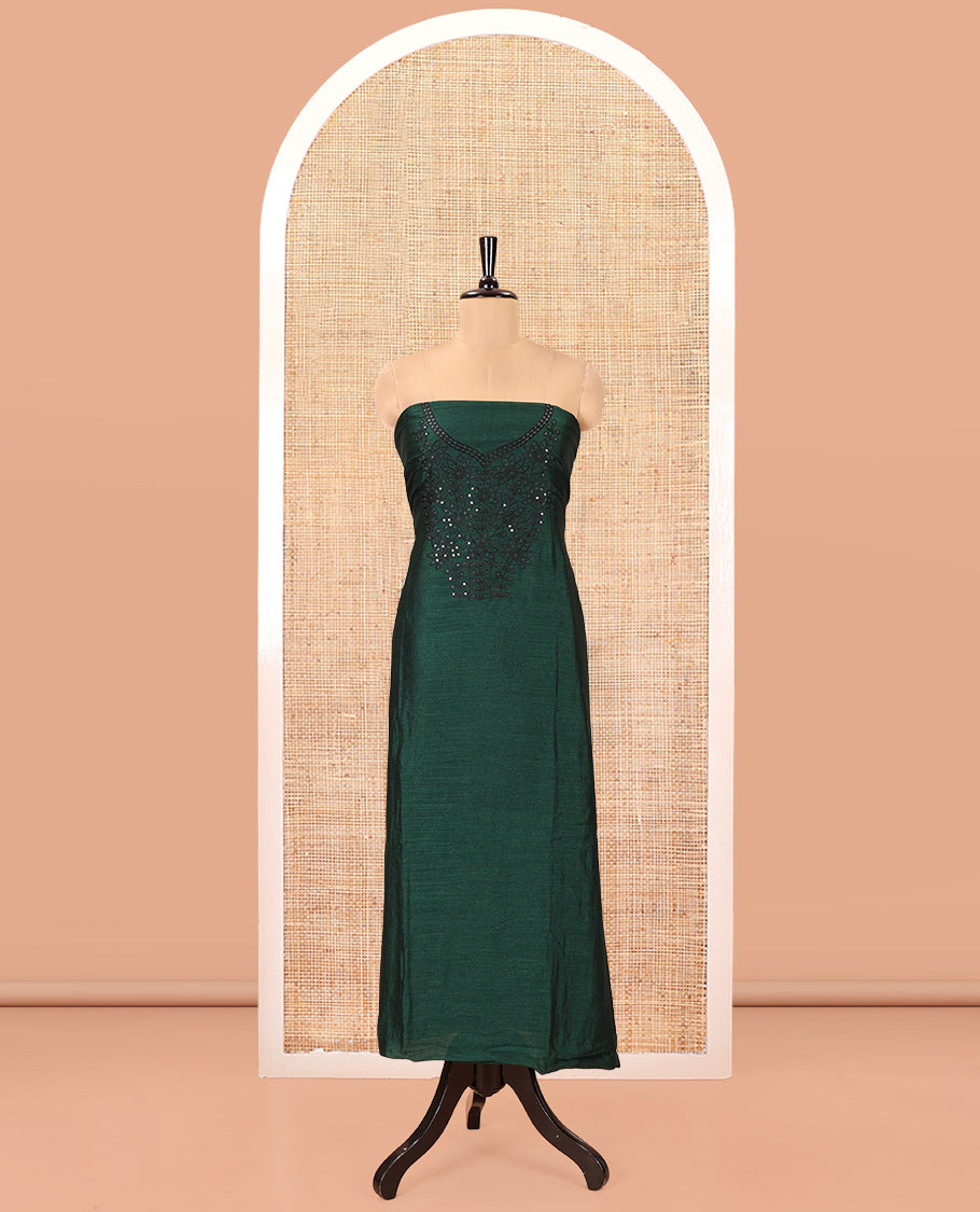 Bottle Green Vichitra Silk Material Chudidar Set Featuring Sequins-Thread-Embroidered Top, a Santoon Bottom, and a Matching Scallop-Embroidery Dupatta