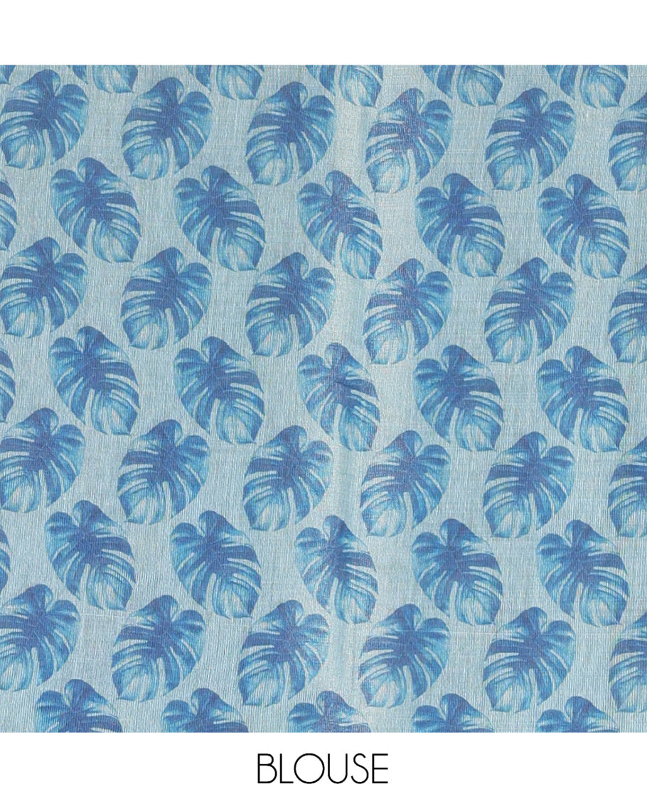 Borderless Blue Tissue Cotton Saree