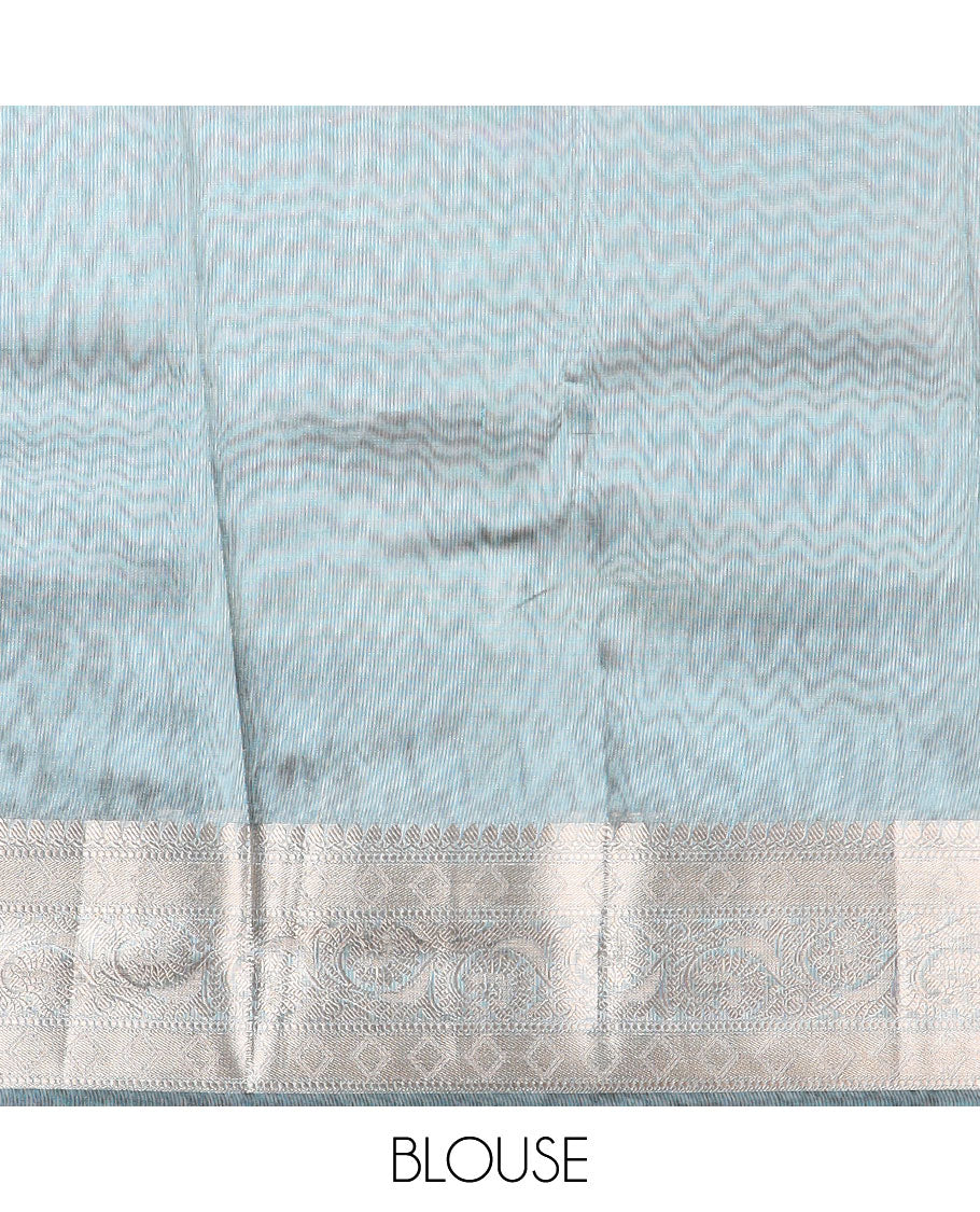 Blue tissue saree with self zari design border & intricate zari design pallu