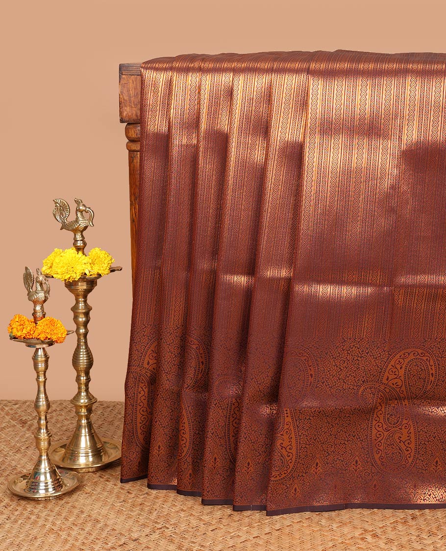 Maroon brocade design mulberry silk saree with self mango design, jacquard border & rich weaving pallu along with plain blouse