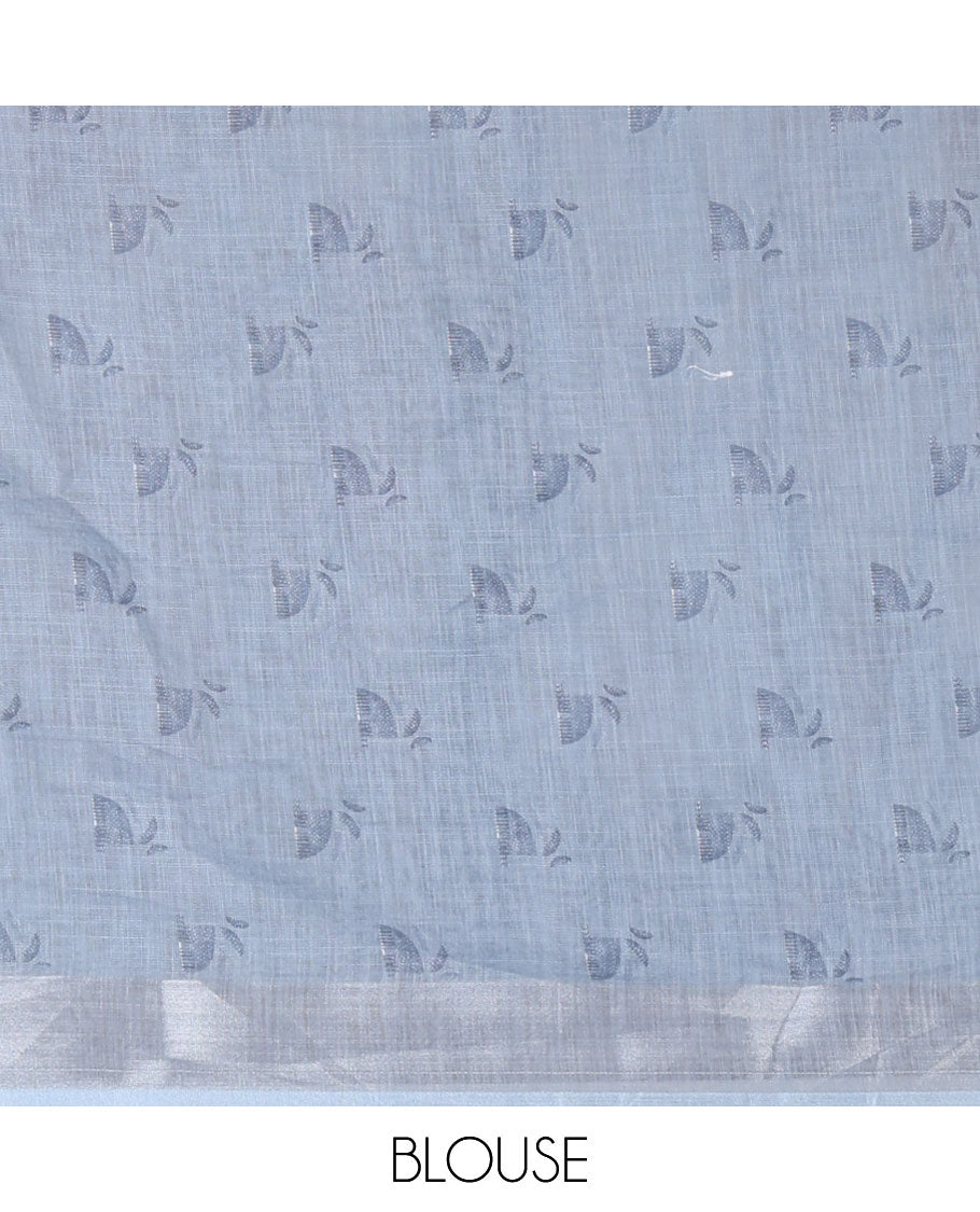 Cream geometric design linen saree with zari bawanchi border & geometric printed pallu along with printed blouse