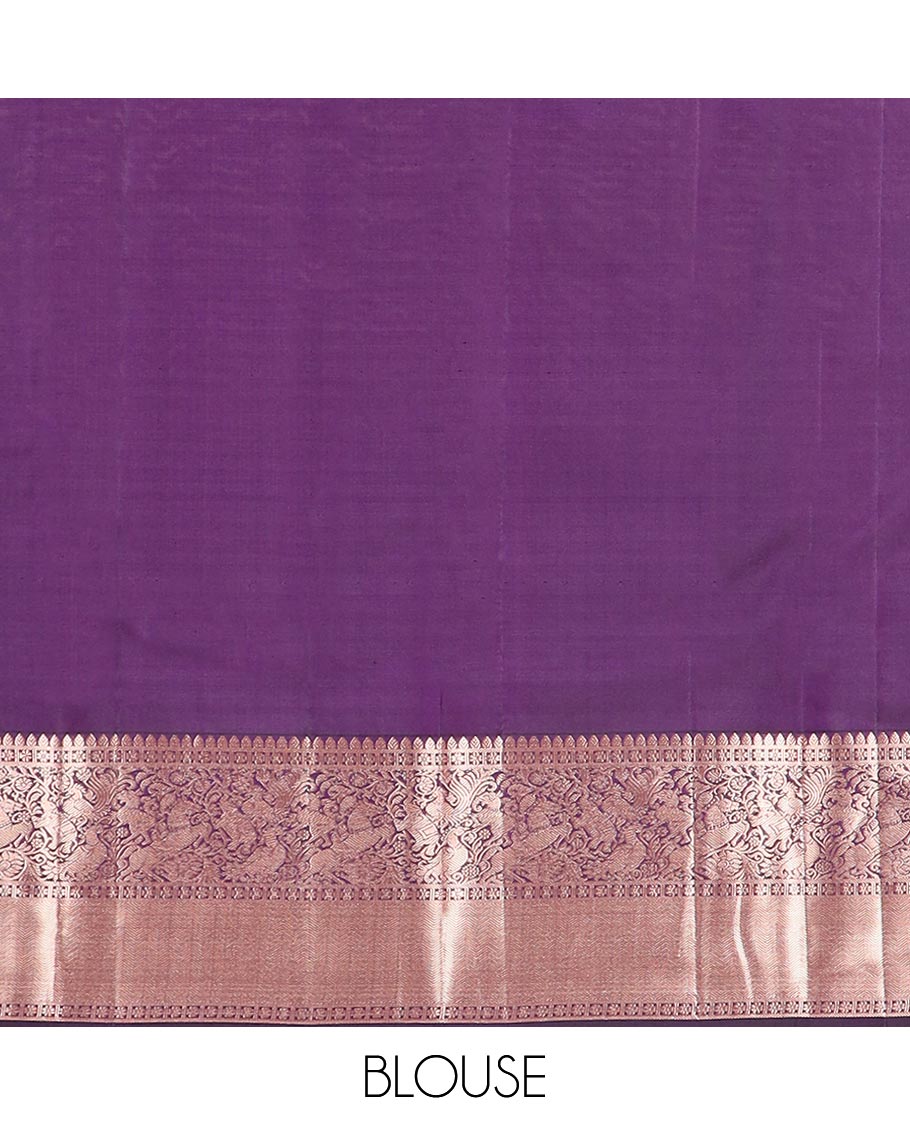 Violet floral jaal design kancheepuram silk saree with self floral design border & jaal design pallu