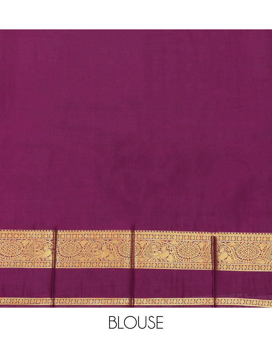 Purple Budget Silk Saree, Mesmerized with Peacock-Floral Buttas, a Contrast Traditional Zari Border, a Jaal Pallu and a Contrast Blouse
