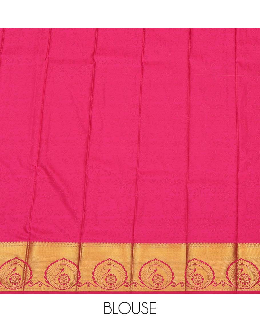 Onion Color Budget Silk Saree, Delicately Woven Floral Jacquard Design, Complemented by Contrast Traditional Zari Border, a Jaal Pallu and a Contrast Blouse