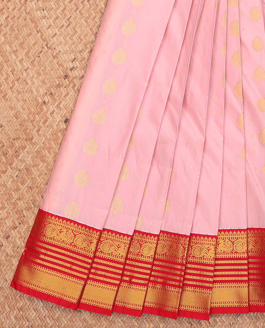 Pink Budget Silk Saree, Subtly Sparkled with Zari Buttas, Complemented by a Contrast Traditional Border, Grand Pallu, and a Contrast Blouse