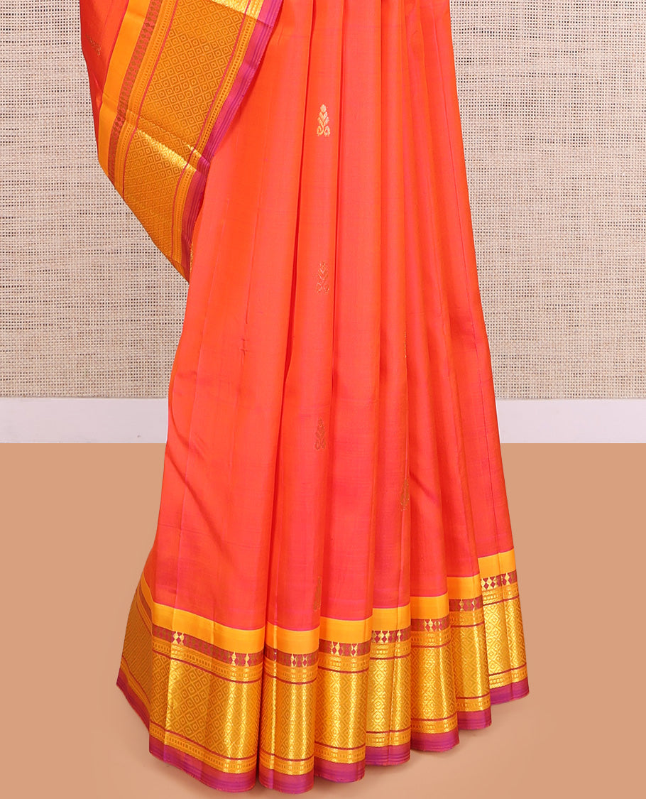 Orange Contrast Zari Butta Kanchipuram Silk Saree