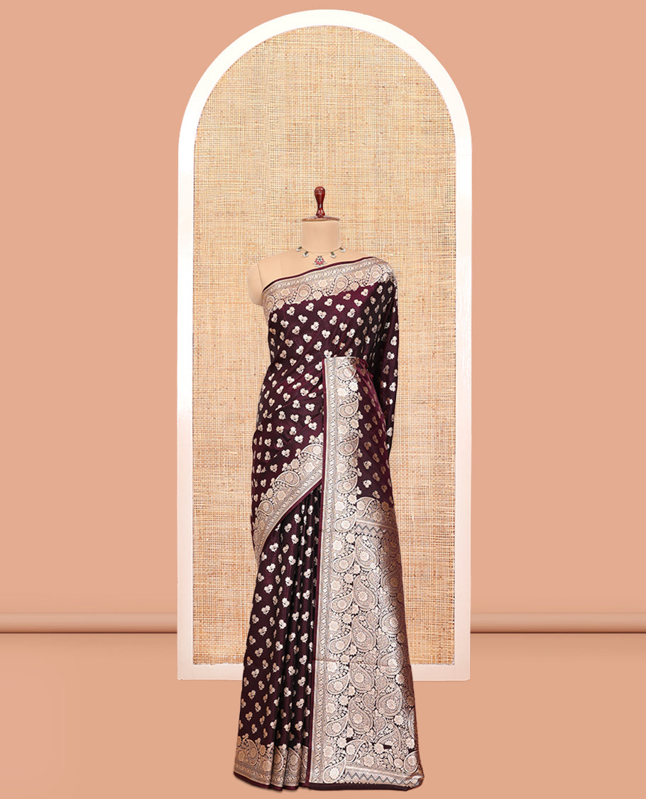 Burgundy Semi-Banaras Nylon Saree