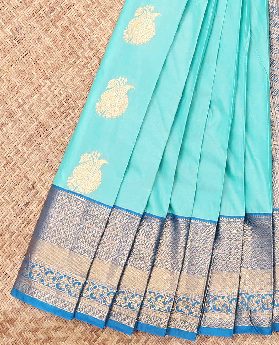 Blue Budget Silk Saree, Delicately Woven with Zari Buttas, Complemented by a Contrast Traditional Zari Border, Intricate Pallu, and a Contrast Blouse