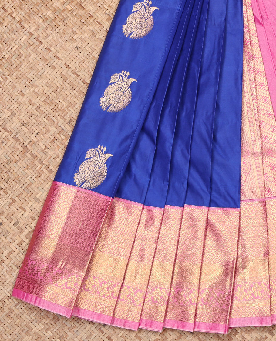Royal Blue Budget Silk Saree, Finely Crafted with Zari Buttas, Contrast Traditional Zari Border, Grand Pallu, and a Contrast Blouse