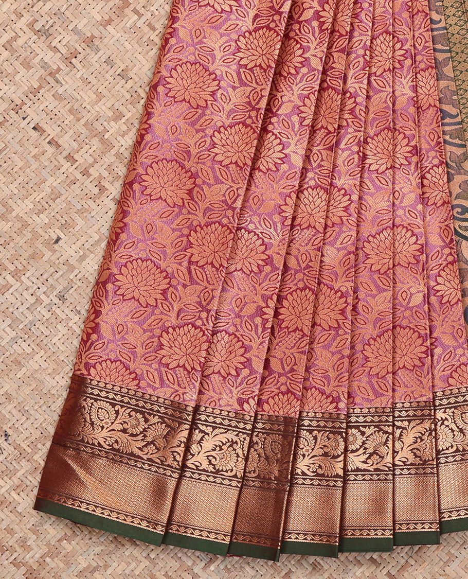 Pink Budget Silk Saree, Prettified with Jacquard, Complemented by Contrast Traditional Zari Border, Grand Pallu, and a Contrast Blouse
