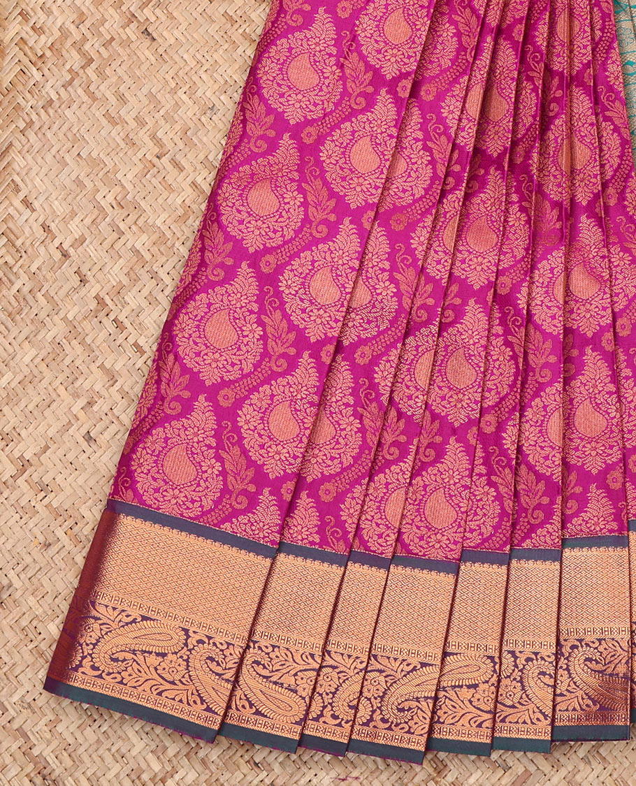 Pink Budget Silk Saree Features Jacquard Design, Complemented by a Contrast Traditional Zari Border, Grand Pallu, and Contrast Blouse