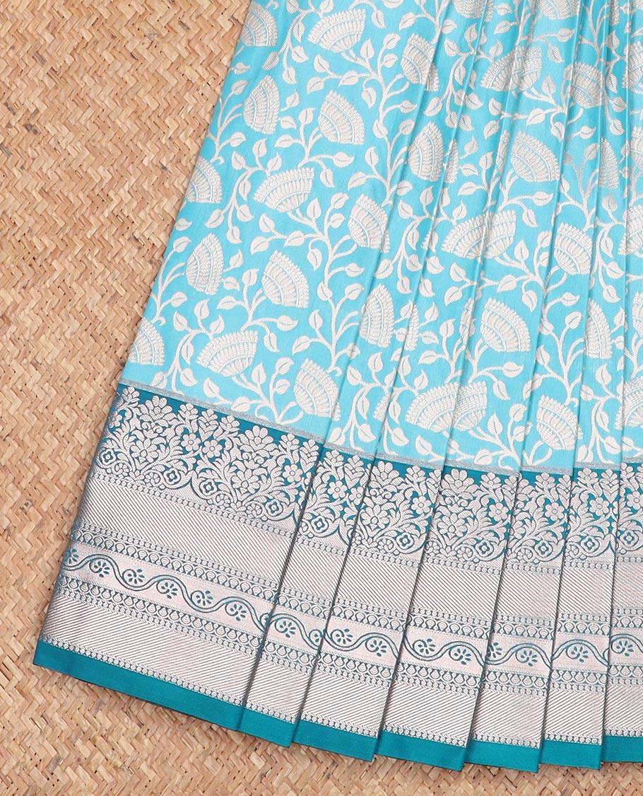 Blue floral jaal jacquard gift saree, contrast traditional zari border, and jaal pallu