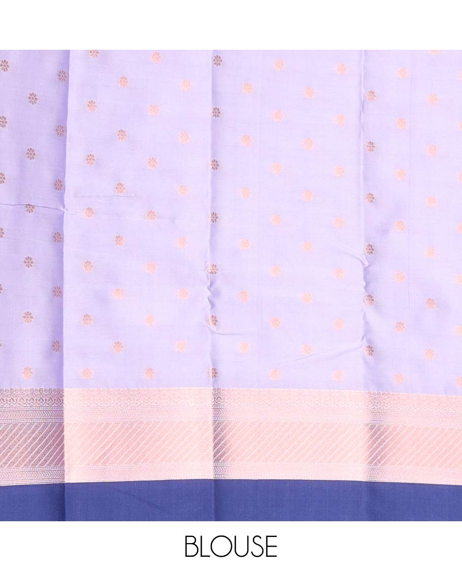 Navy blue butter silk saree with floral zari designs, contrast traditional zari design & jaal pallu