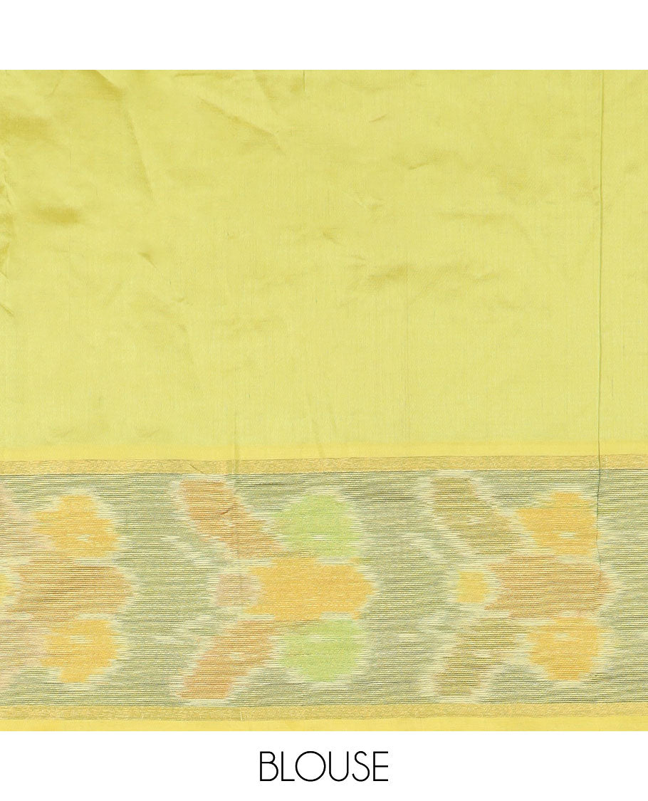 Black thread buttas poly cotton saree, contrast ikkat butterflies, and pallu of buttas and stripes