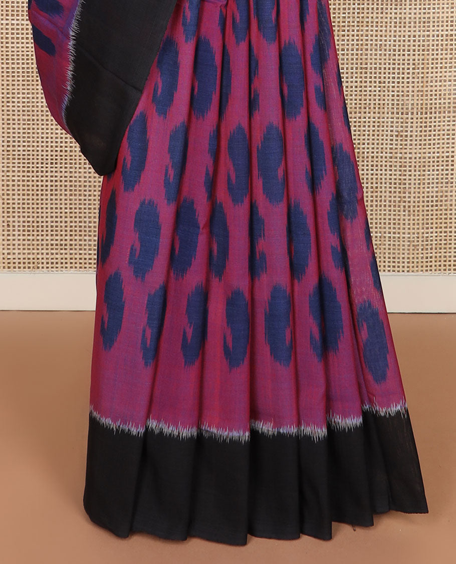 Pink paisley buttas ikkat cotton saree, contrast plain border & pallu of buttas