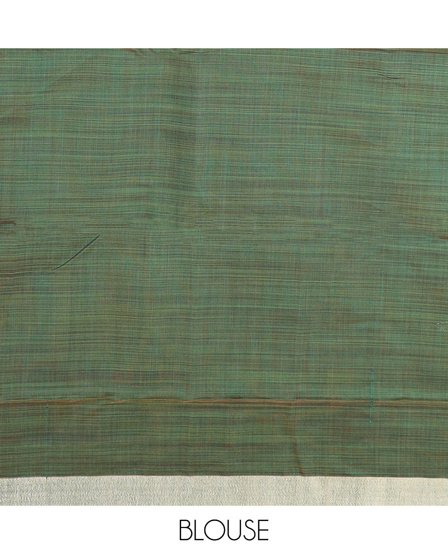 Orange floral vine and Pichwai cow printed chirala cotton saree, plain border, and contrast floral printed pallu