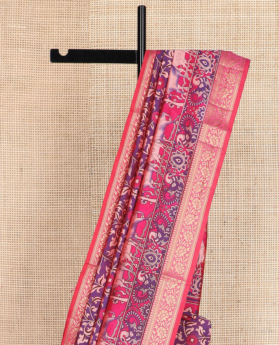 Purple floral vine patola silk saree, contrast traditional zari border and pallu of Pichwai cow and peacock motifs
