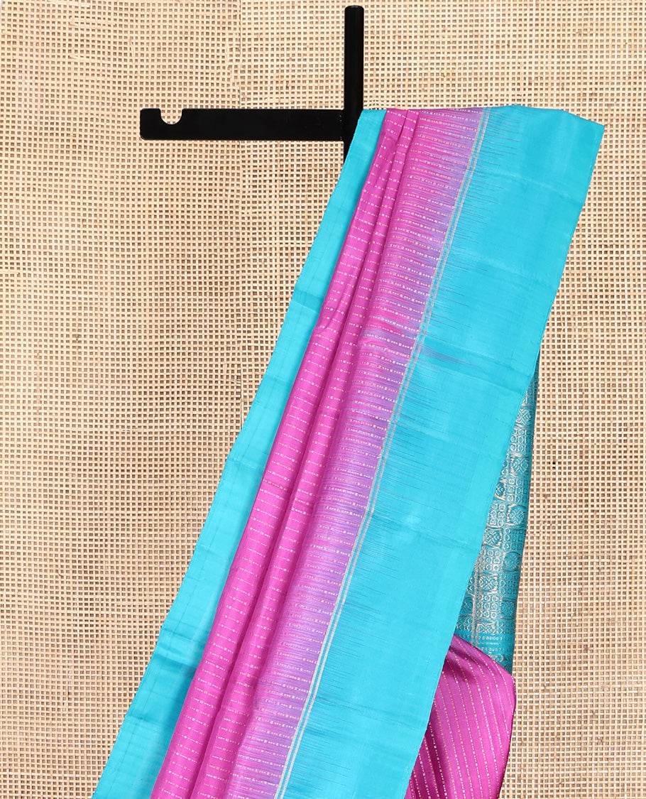 Purple Mayuri Soft Silk Saree, Subtly Sparkled With Stripes On Its Body, Complemented by Contrast Border, Pallu of Intricate Designs, and Paired with a Contrast Blouse