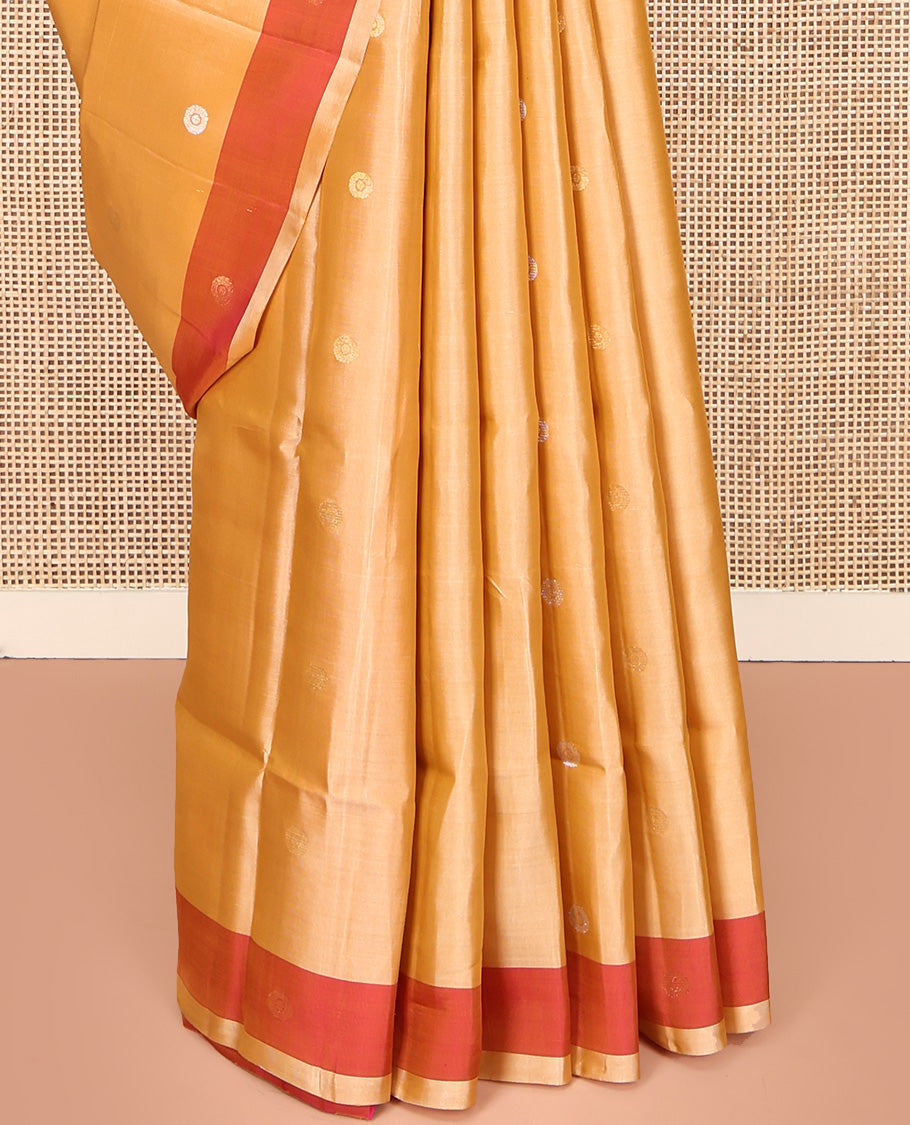 Orange Mayuri Lite Silk Mix Saree, Woven with Buttas All Over Its Body, Complemented by a Contrast Border, Pallu of Intricate Designs, and Paired with a Contrast Blouse