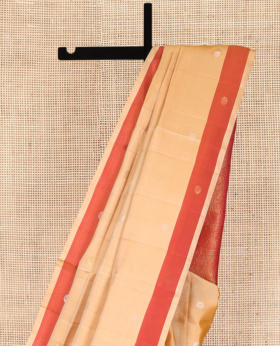 Orange Mayuri Lite Silk Mix Saree, Woven with Buttas All Over Its Body, Complemented by a Contrast Border, Pallu of Intricate Designs, and Paired with a Contrast Blouse