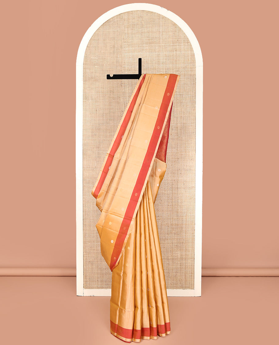 Orange Mayuri Lite Silk Mix Saree, Woven with Buttas All Over Its Body, Complemented by a Contrast Border, Pallu of Intricate Designs, and Paired with a Contrast Blouse