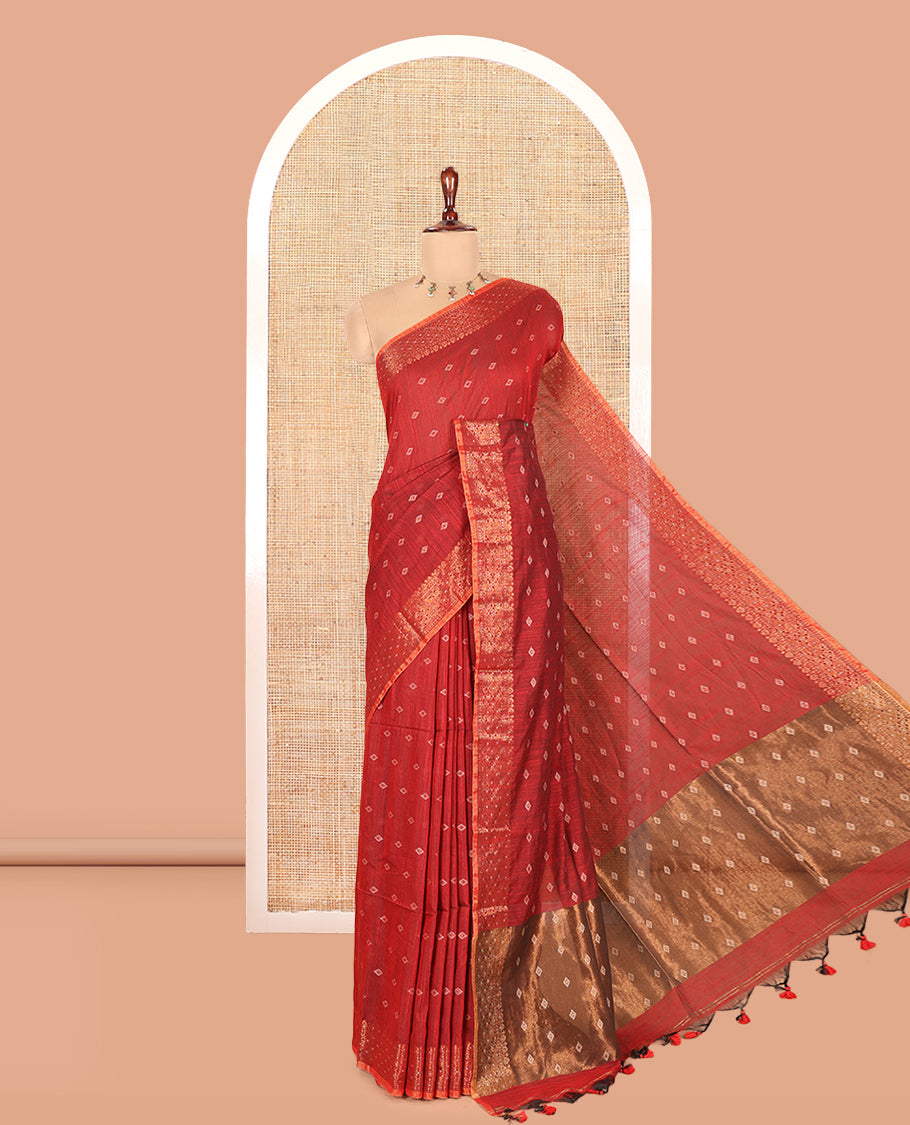 Maroon Khadi Cotton Saree