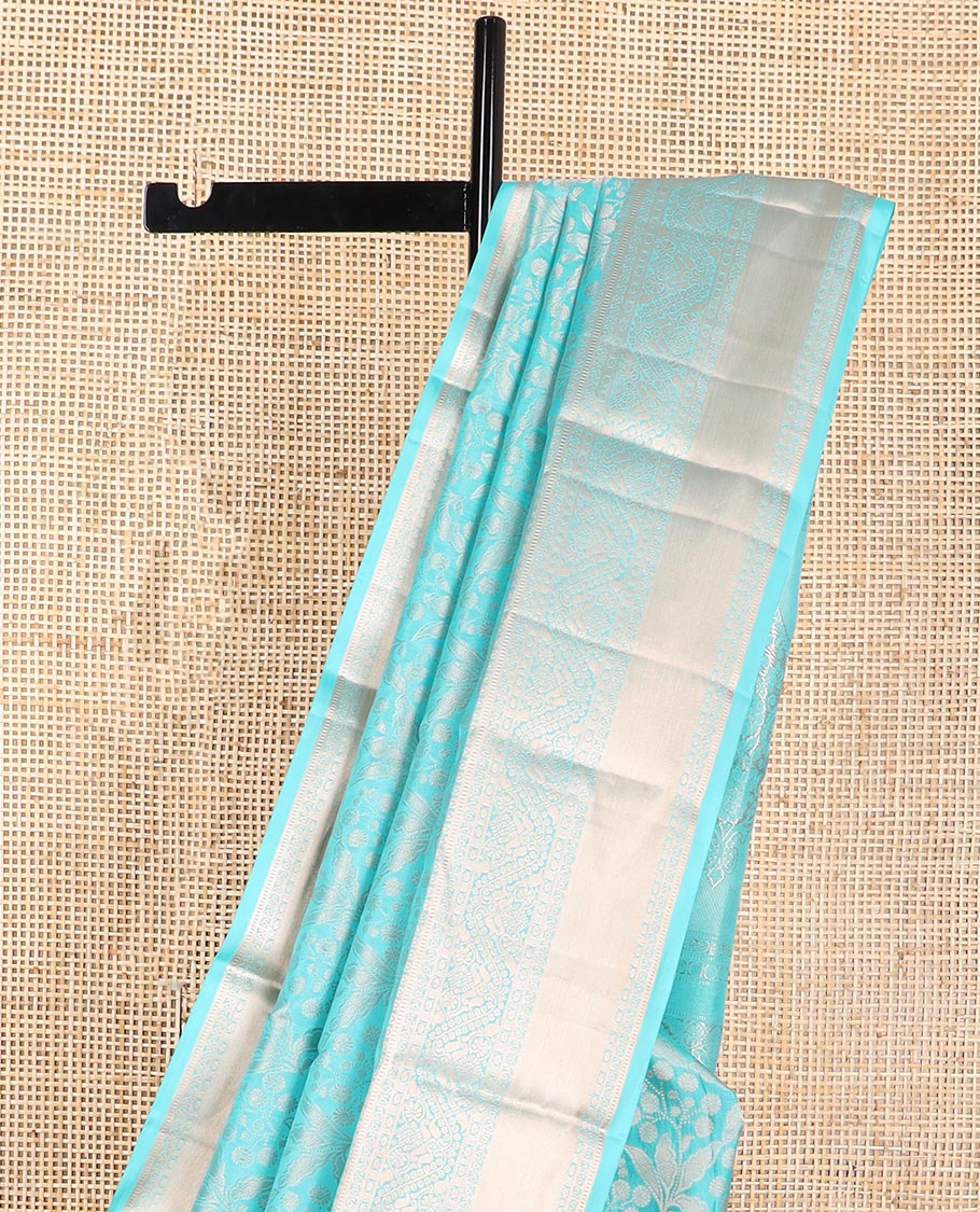 Light blue floral jaal design kancheepuram silk saree with self floral design border & jaal design pallu