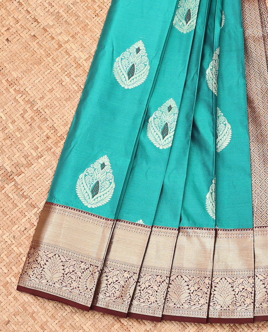 Blue Budget Silk Saree, Bedecked with Zari Buttas All Over Its Body, Complemented by Contrast Traditional Zari Designs Woven Border, Grand Jaal Pallu, and Paired with a Contrast Blouse