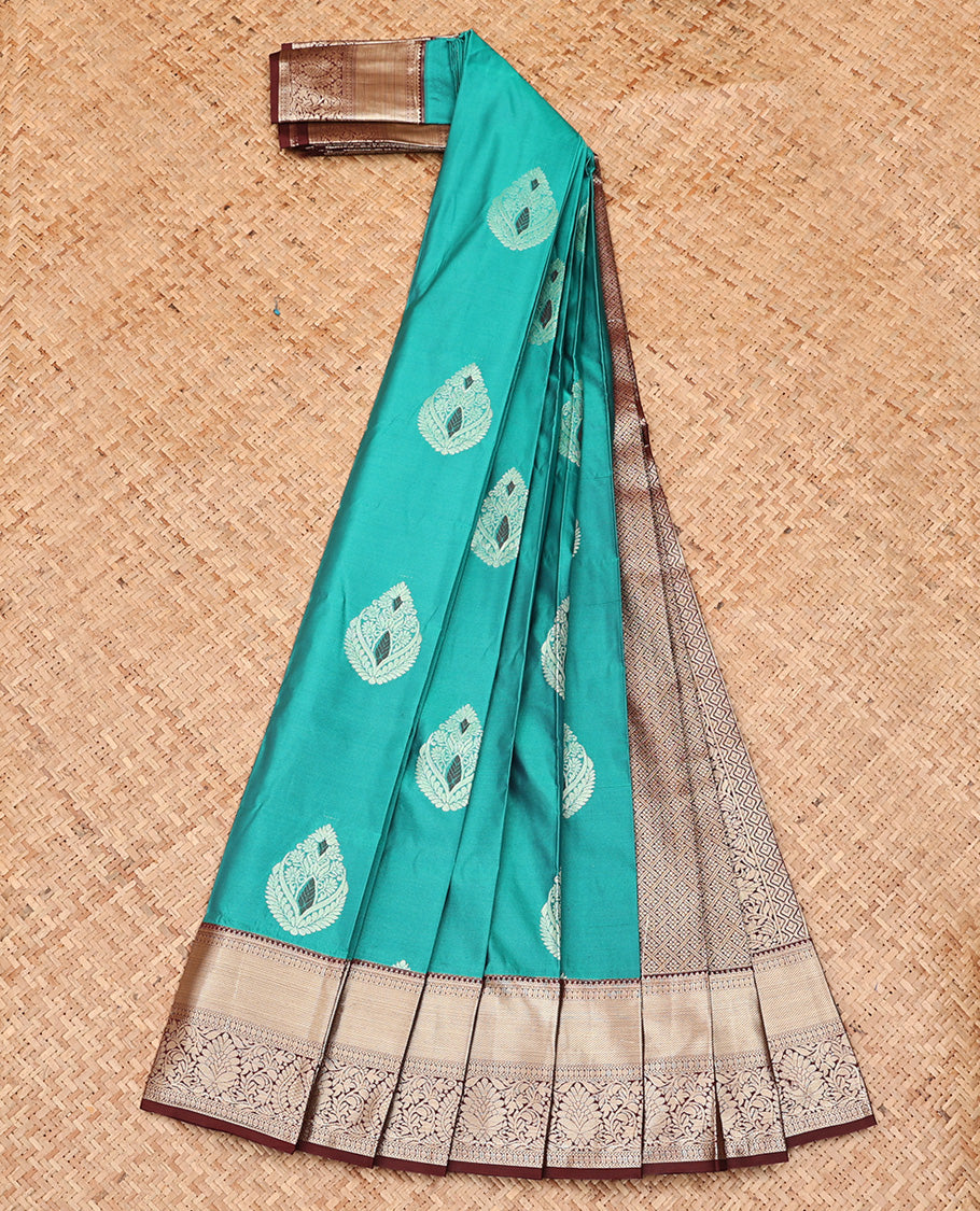 Blue Budget Silk Saree, Bedecked with Zari Buttas All Over Its Body, Complemented by Contrast Traditional Zari Designs Woven Border, Grand Jaal Pallu, and Paired with a Contrast Blouse