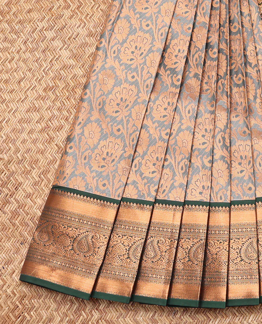 Grey Budget Silk Saree, Delicately Woven with Jacquard Design, Contrast Traditional Zari Border, Grand Pallu, and a Contrast Blouse