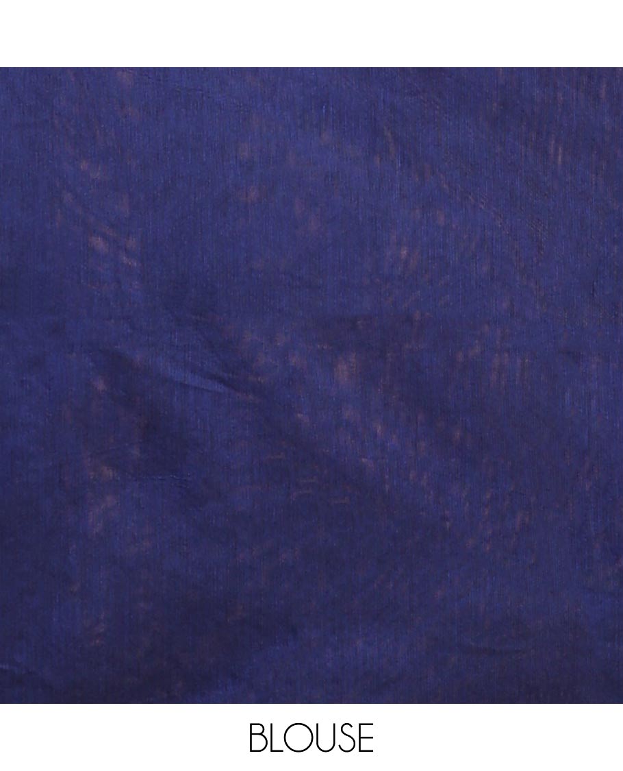 Borderless royal blue zari buttas woven semi-silk cotton saree, zari-rich jaal design pallu