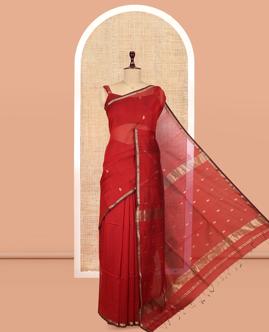 Red Maheshwari Cotton Saree