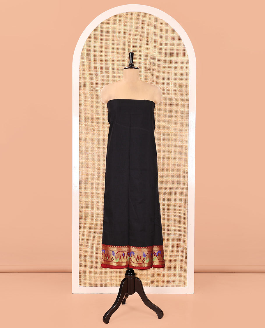 Black Mercerised Cotton Material Chudidar Set, Mesmerized with Paithani Bordered Top, a Mercerised Cotton Bottom, and Paired with a Matching Mercerised Cotton Paithani Bordered Dupatta