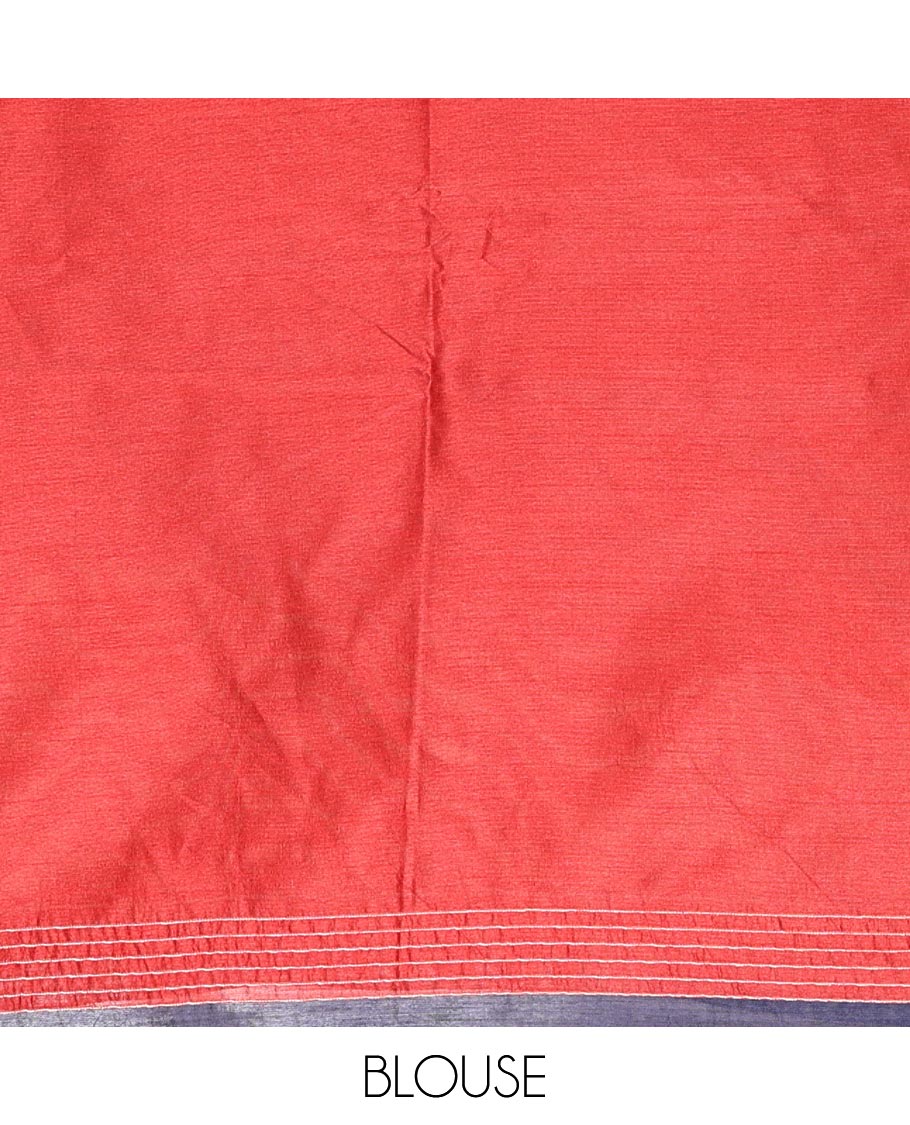 Borderless Navy Blue Semi-Raw Silk Saree Featuring Elegant Vertical Sequin Stripes Running Across the Body, Complemented by a Contrast Thread-Work Pallu and Paired with a Contrast Blouse