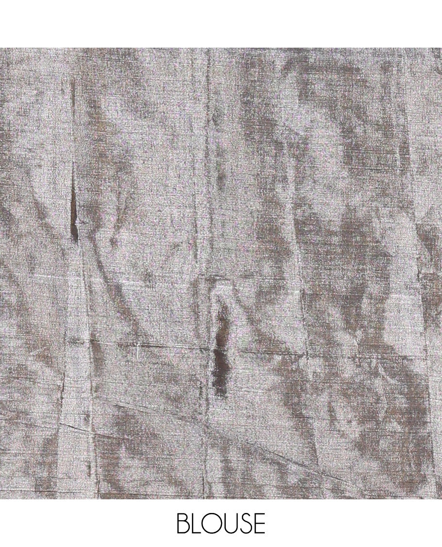 Silver and copper half-and-half plain khadi tissue saree with a self-pallu and a matching blouse