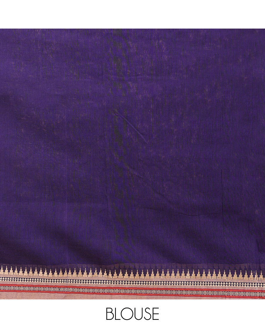 Blue Plain Narayanpet Cotton Saree, Complemented by a Contrast Traditional Thread Border, Vibrantly Striped Pallu, and Paired with a Matching Blouse