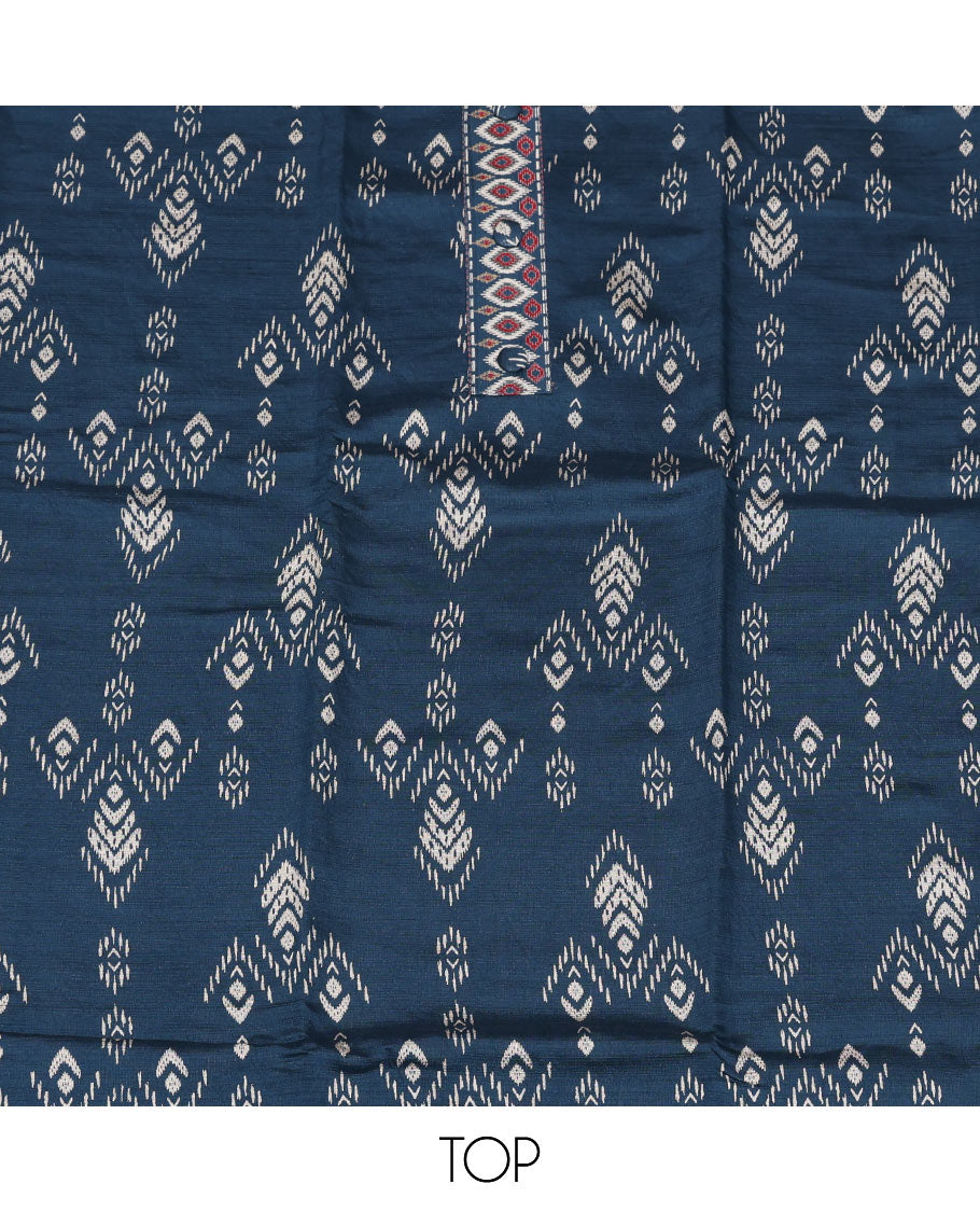 Blue Rayon Ikkat Butta Material Chudidar Set