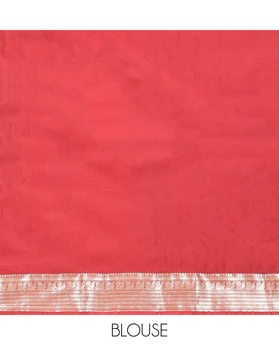 Elaichi Green Budget Silk Saree, Subtly Sparkled with Zari Buttas, Complemented by Contrast Traditional Zari Border, Grand Pallu, and Contrast Blouse