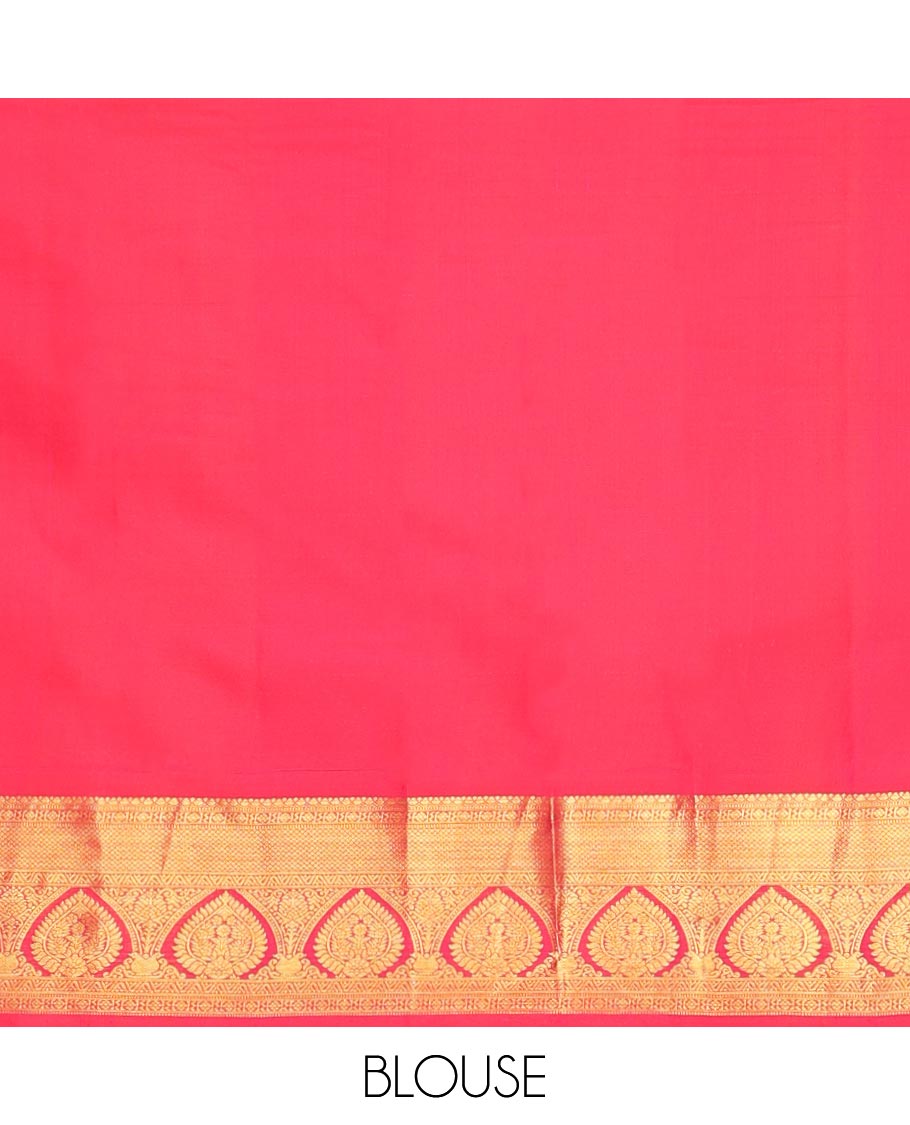 Red Kanchipuram Wedding Silk Saree, Highlighted with Jacquard Design, Zari Border of Traditional Designs, Grand Pallu, and Matching Blouse