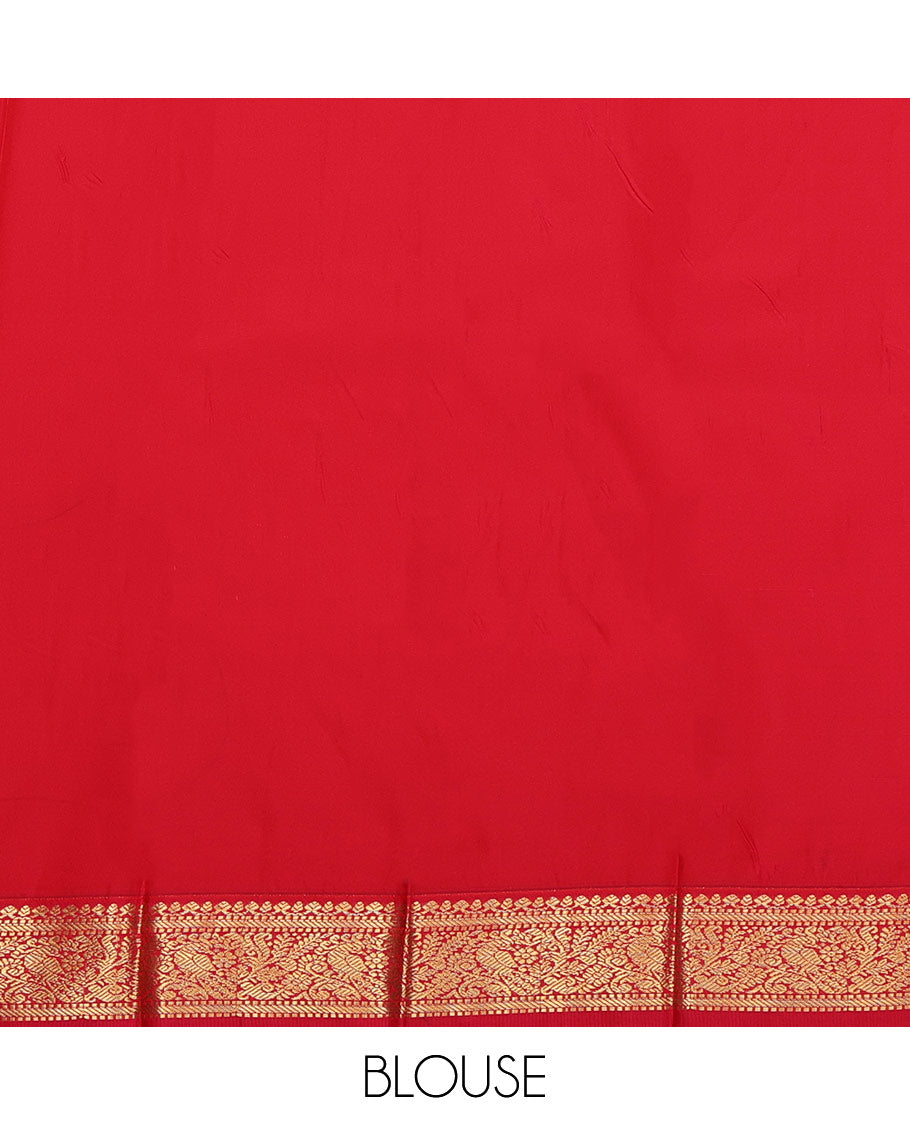 Blue Budget Silk Saree, Accentuated with Zari Buttas and Stripes All Over Its Body, Complemented by a Contrast Traditional Zari Design Border, Grand Jaal Pallu, and Paired with a Contrast Blouse