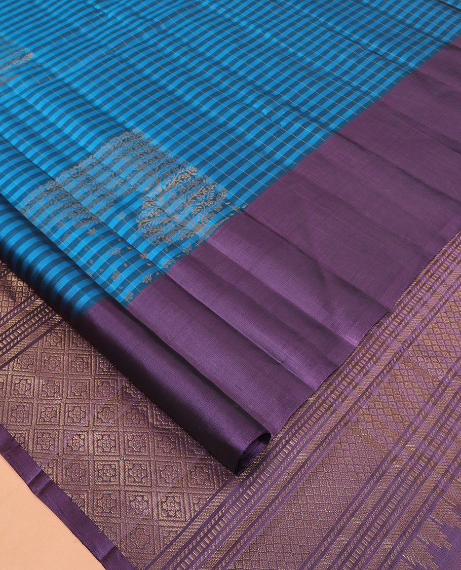 Blue Mayuri Lite Silk Mix Saree, Steeped in Richness of Stripes and Zari Buttas, Complemented by a Contrast Zari Motif Border, Grand Pallu, and a Contrast Blouse